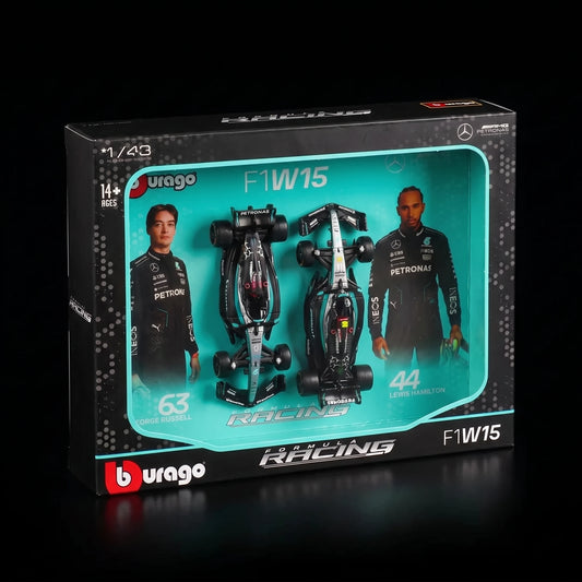Edição Dupla Mercedes W15 (2024): Box com 2 Carros Bburago 1:43
