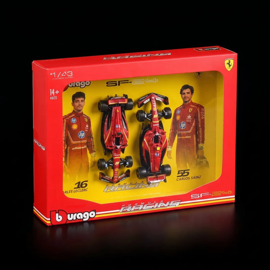 Edição Dupla Ferrari SF-24 (2024): Box com 2 Carros Bburago 1:43