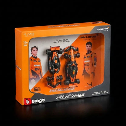 Edição Dupla McLaren MCL38 Miami GP (2024): Box com 2 Carros Bburago 1:43