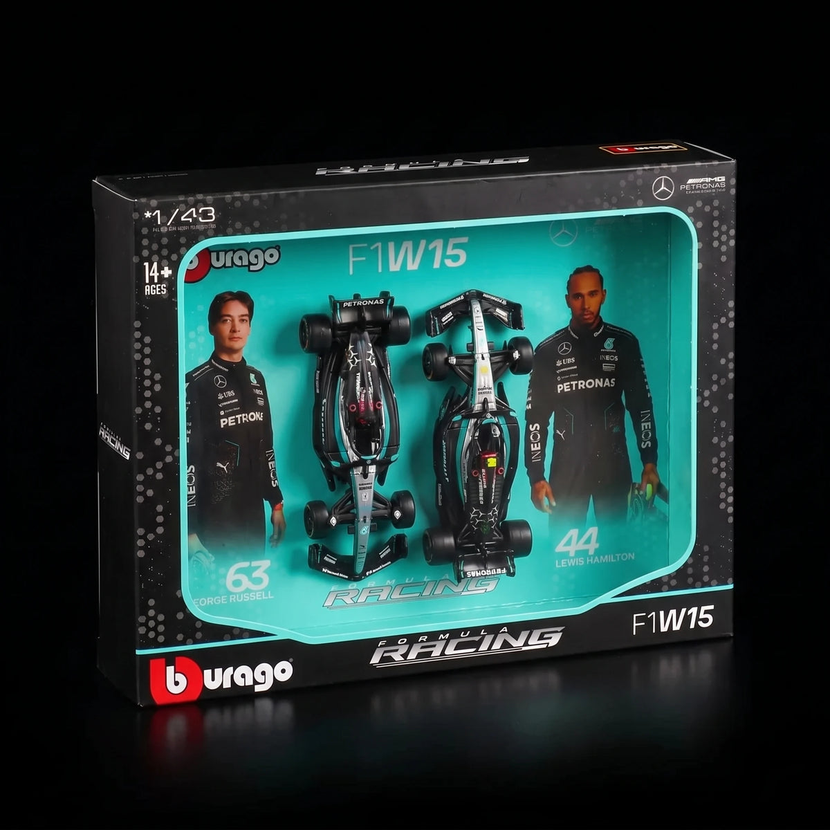 Edição Dupla Mercedes W15 (2024): Box com 2 Carros Bburago 1:43